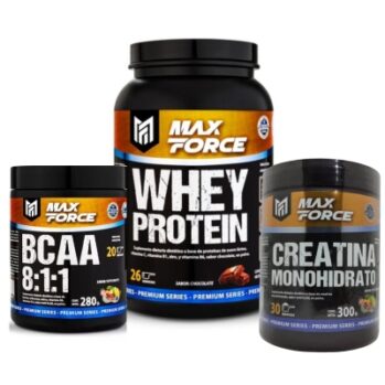 <strong>WHEY PROTEIN 910 GRAMOS + CREATINA MONOHIDRATO 300 GRAMOS + BCAA 8.1.1 280 GRAMOS MAX FORCE </strong>