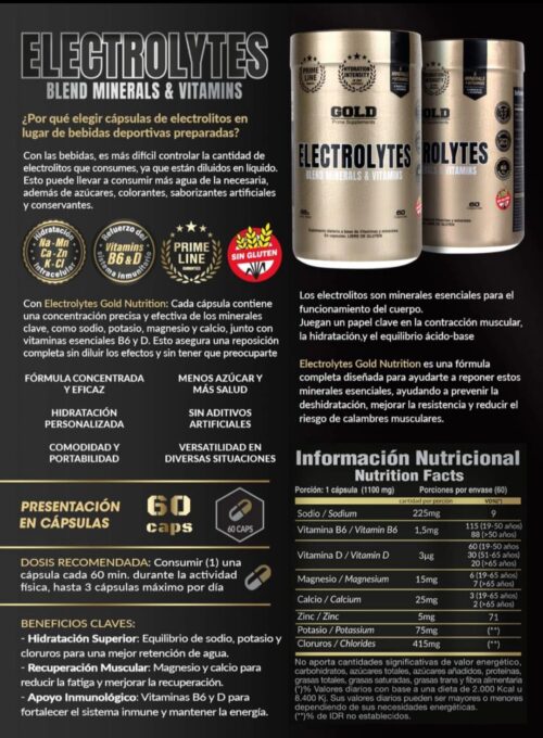 <strong> ELECTROLYTES 60caps GOLD NUTRITION</strong> - Image 2