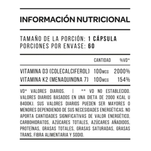 Vitamina D3 + K2 60caps Star Nutrition